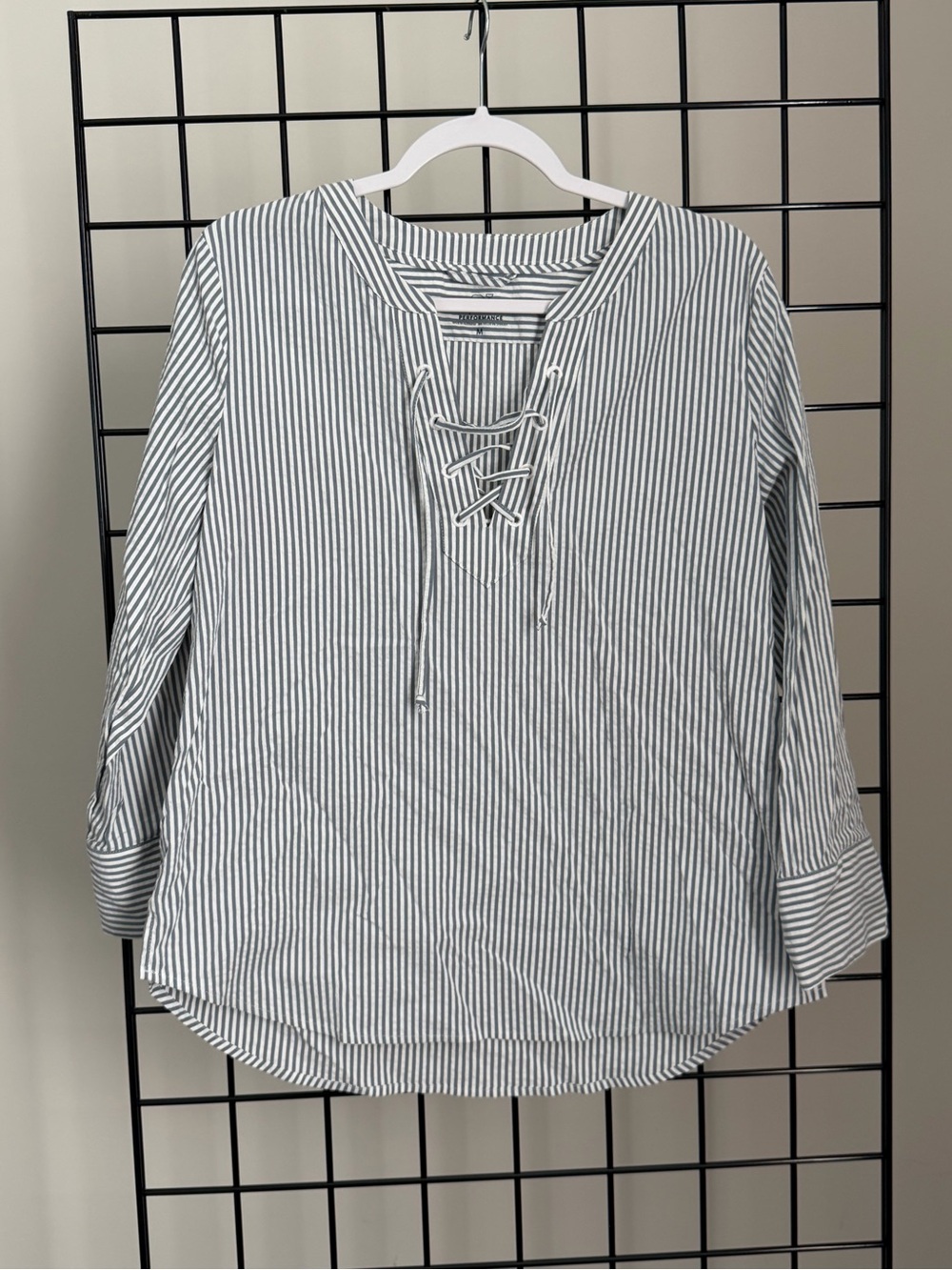 Vineyard Vines Gray & White Striped Lace-Up Tunic Top
